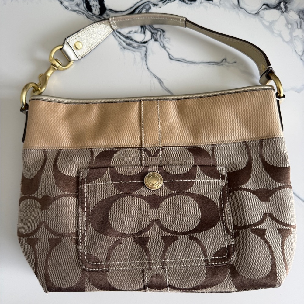 Y2K Coach signature Hobo brown And gold shoulder bag .
